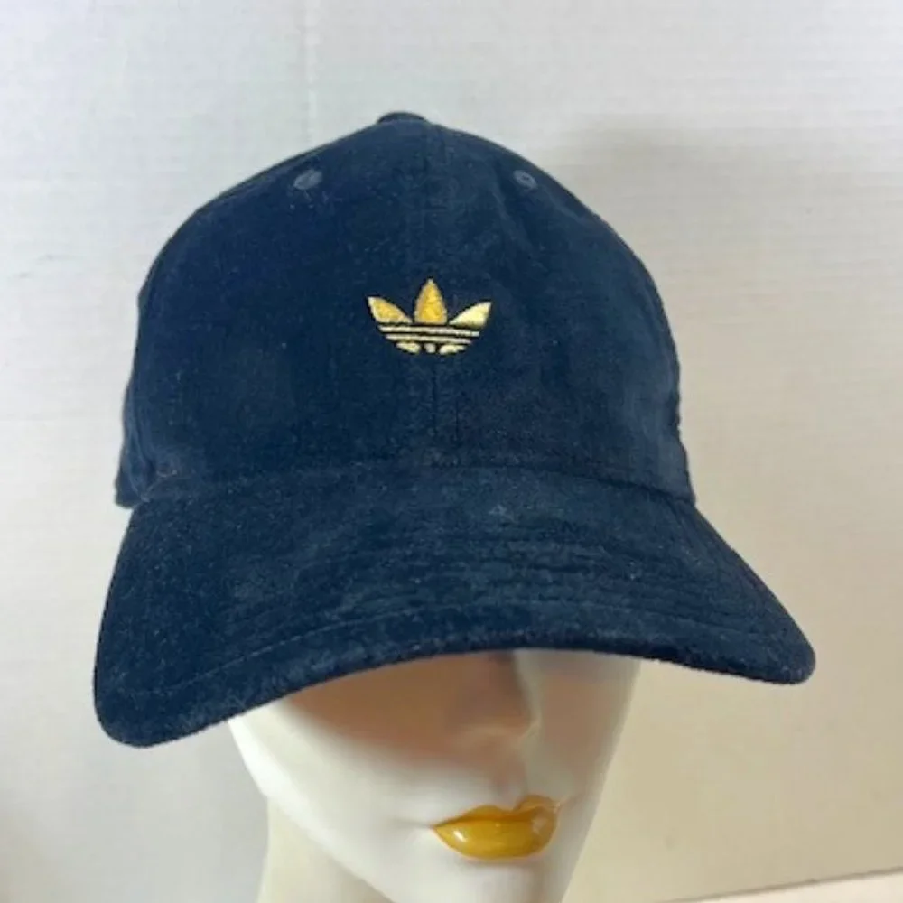 Black Velvet Adidas Cotton Gold Trefoil Embroidered Logo Adjustable Cap Hat
